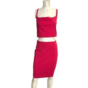 Celeb Boutique Pink Strappy Crop Top & Pencil Skirt Set S Back Zipper